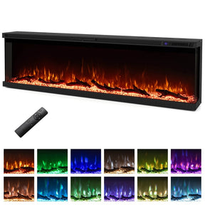 36-60 Inch Recessed 3-Sided Electric Fireplace Insert, 1200W Fireplace Heater with 12 Flame Colors, Remote Control, 5 Brightness & 8H Timer