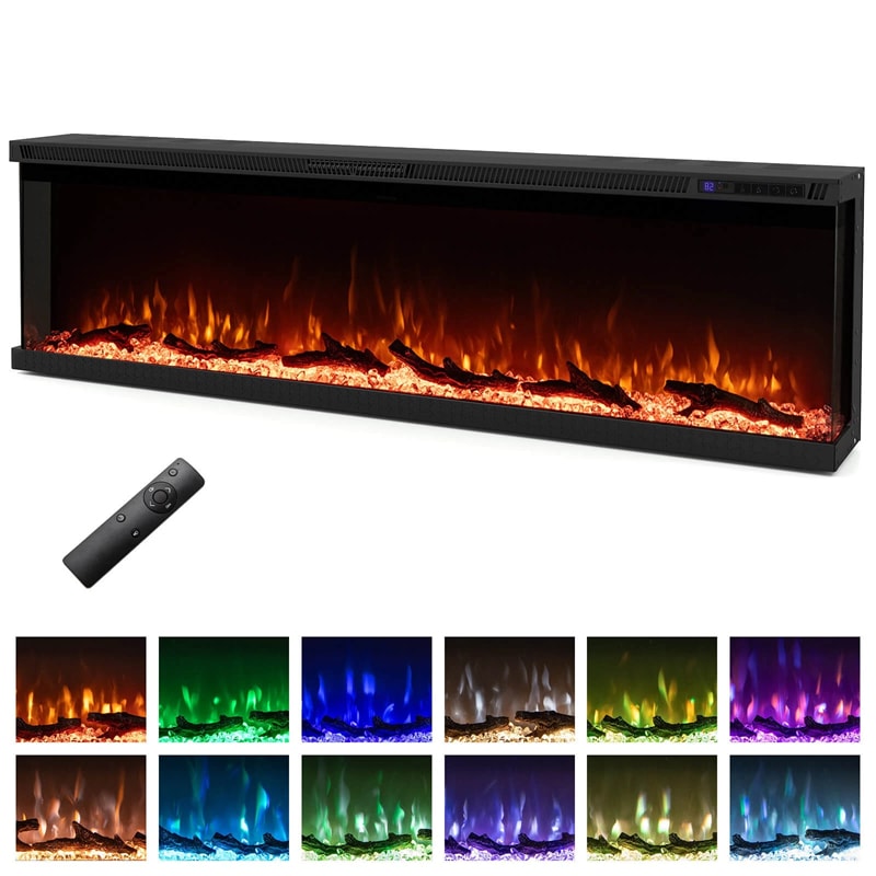 36-60 Inch Recessed 3-Sided Electric Fireplace Insert, 1200W Fireplace Heater with 12 Flame Colors, Remote Control, 5 Brightness & 8H Timer