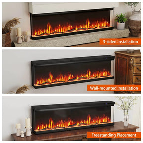 36-60 Inch Recessed 3-Sided Electric Fireplace Insert, 1200W Fireplace Heater with 12 Flame Colors, Remote Control, 5 Brightness & 8H Timer