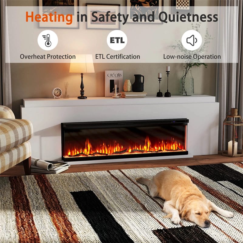 36-60 Inch Recessed 3-Sided Electric Fireplace Insert, 1200W Fireplace Heater with 12 Flame Colors, Remote Control, 5 Brightness & 8H Timer