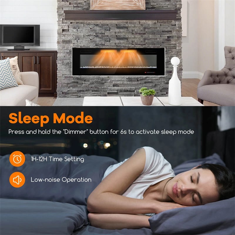 42-72" Smart WiFi Electric Fireplace Heater, Ultra-Thin Recessed & Wall Mounted with Adjustable 12 Flame Color, Remote/APP Control, 12H Timer