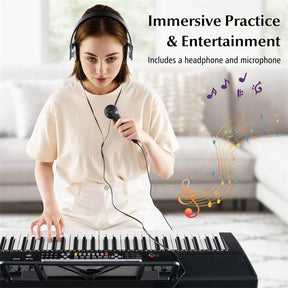 61-Key Lighted Electric Piano Keyboard for Beginners with Adjustable Stand & Folding Stool, Headphones, Microphone, 3 Teaching Modes