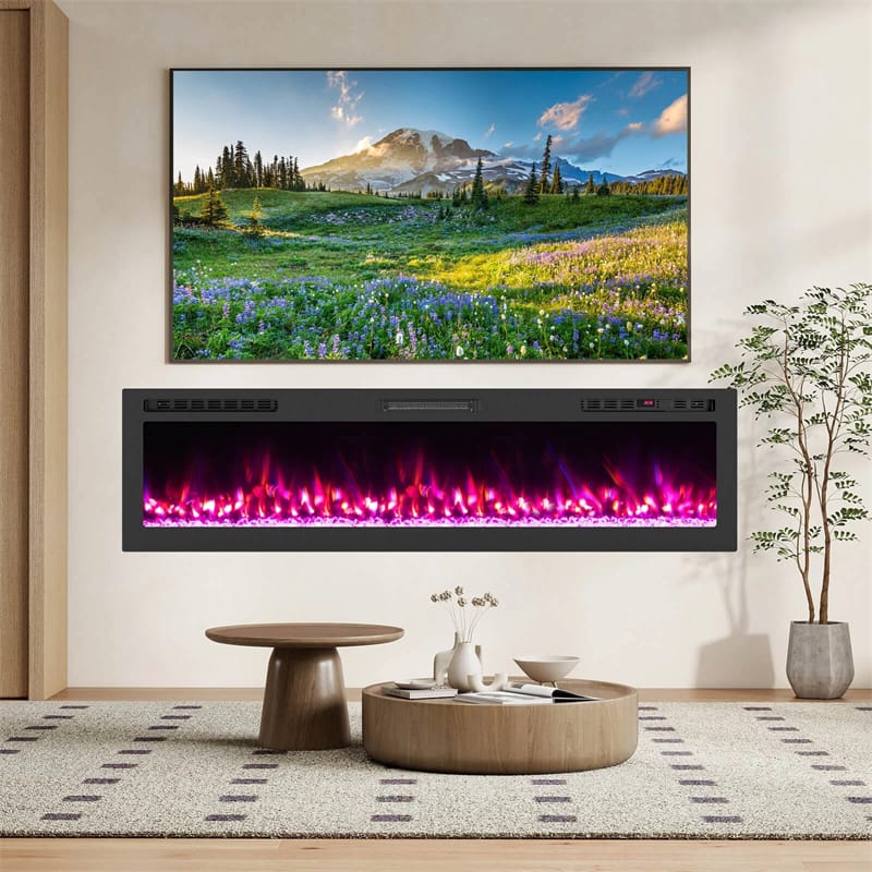 36-68" Smart WiFi Electric Fireplace, Recessed/Wall Mounted Fireplace Heater, 12 Flame & Ember Bed Colors, Alexa/Google Assistant, 12H Timer