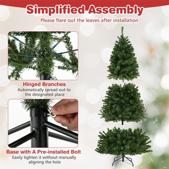 6/7/8FT Pre-Lit Artificial Christmas Tree, Hinged Xmas Tree with Remote, Warm White LED Lights, Timer, Adjustable Lighting Modes for Holiday Decor