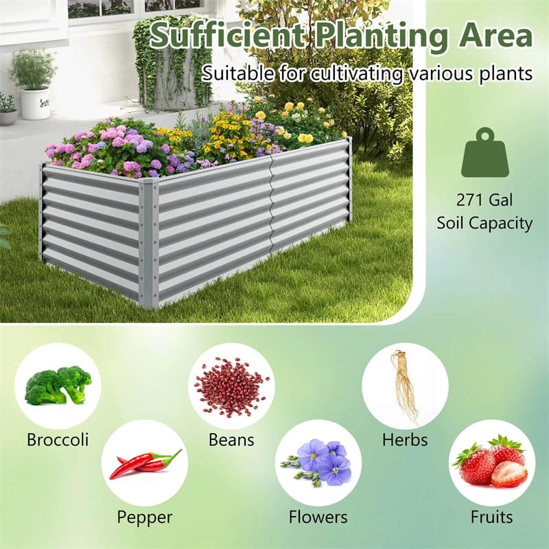 6x3x2 FT Outdoor Metal Raised Garden Bed Planter Box Kit with Open Bottom, 271 Gallon Elevated Garden Planter for Vegetable Herb