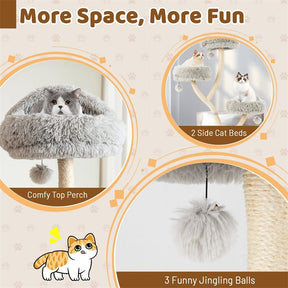 70" Tall Cat Tree Tower for Large Adult Cats, Multi-Level Kitten Activity Center with 3 Perches, Sisal Scratching Posts & Dangling Balls
