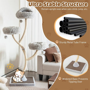 70" Tall Cat Tree Tower for Large Adult Cats, Multi-Level Kitten Activity Center with 3 Perches, Sisal Scratching Posts & Dangling Balls
