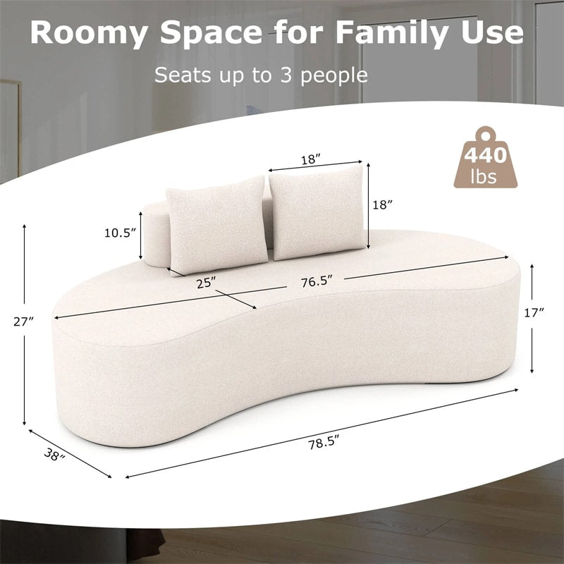 78.5" Upholstered Curved Sofa Couch w/ 2 Cozy Pillows, Low Backrest, Sponge Padded Seat, No Assembly Modern Floor Couch for Living Room Bedroom