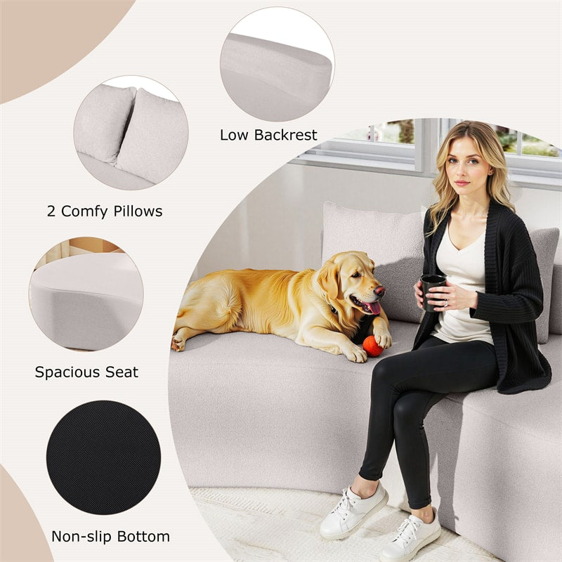 78.5" Upholstered Curved Sofa Couch w/ 2 Cozy Pillows, Low Backrest, Sponge Padded Seat, No Assembly Modern Floor Couch for Living Room Bedroom