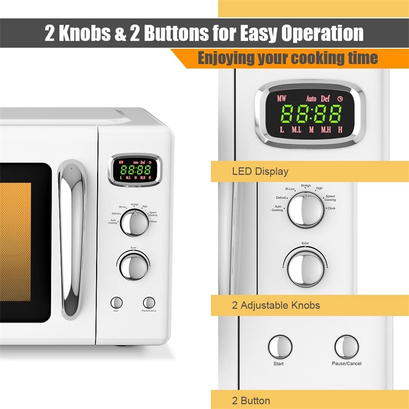 0.9Cu.ft Retro Countertop Microwave Oven 900W with Defrost & Auto Cooking Function, Glass Turntable