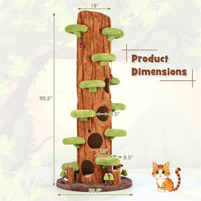 90.5" Tall Luxury Simulation Cat Tree, Modern Realistic Multi-Level Cat Tower w/ 5 Condos & Sisal Scratch Pad, Large Lifelike Indoor Cat Tree