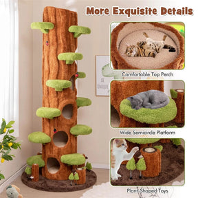 90.5" Tall Luxury Simulation Cat Tree, Modern Realistic Multi-Level Cat Tower w/ 5 Condos & Sisal Scratch Pad, Large Lifelike Indoor Cat Tree