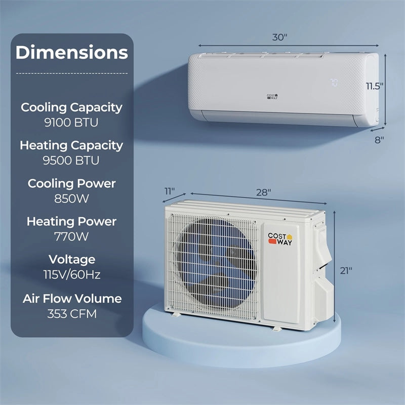 Airtural Series 9100 BTU WiFi Mini Split Air Conditioner with Heat Pump, 20.5 SEER2 115V Alexa Inverter Ductless Split AC w/Remote for 450 Sq.Ft Room