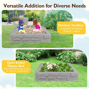 47"x 47" HDPE Kids Sandbox with Oxford Cover & Bottom Liner, Weather Resistant Outdoor Sand Pit for Backyard Lawn Garden Beach