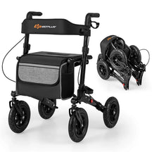 2-in-1 Folding Rolling Rollator Walker with Seat, 9" All-Terrain Pneumatic Tires & Height Adjustment, Aluminum Mobility Walking Aid for Seniors