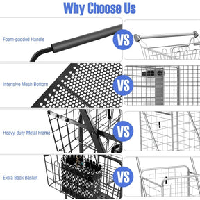 27.5 Gallon Jumbo Folding Shopping Cart with Waterproof Liner & Double Basket, Heavy Duty Portable Utility Cart for Grocery Market Laundry