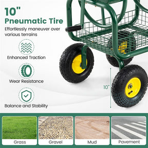 Portable Garden Hose Reel Cart Holds 300FT of 5/8" Large Capacity, Heavy-Duty Metal Hose Cart with 4 Wheels & Storage Basket for Lawn Yard