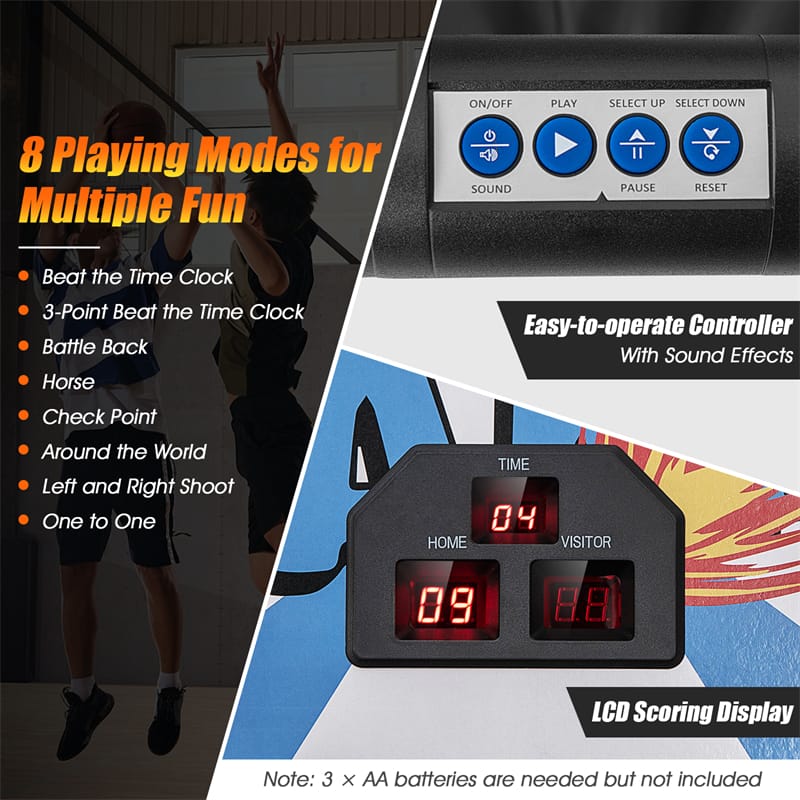 Foldable Dual Shot Basketball Arcade Game with LED Electronic Scoring, 8 Game Modes & 4 Balls, 2-Player Indoor Basketball Game for Kids Adults