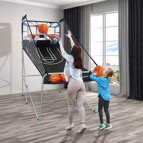 Foldable Dual Shot Basketball Arcade Game with LED Electronic Scoring, 8 Game Modes & 4 Balls, 2-Player Indoor Basketball Game for Kids Adults