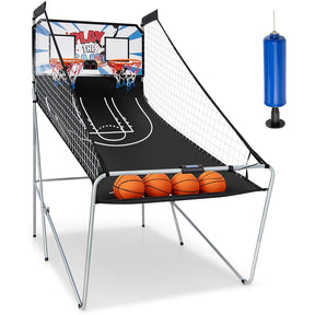 Foldable Dual Shot Basketball Arcade Game with LED Electronic Scoring, 8 Game Modes & 4 Balls, 2-Player Indoor Basketball Game for Kids Adults