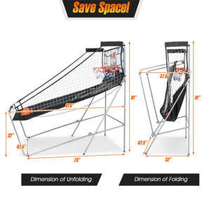 Foldable Dual Shot Basketball Arcade Game with LED Electronic Scoring, 8 Game Modes & 4 Balls, 2-Player Indoor Basketball Game for Kids Adults
