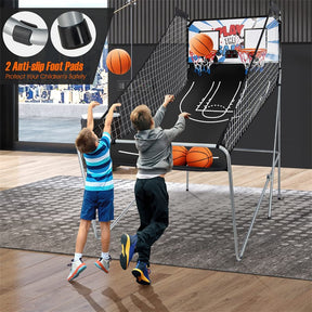 Foldable Dual Shot Basketball Arcade Game with LED Electronic Scoring, 8 Game Modes & 4 Balls, 2-Player Indoor Basketball Game for Kids Adults