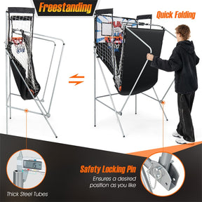 Foldable Dual Shot Basketball Arcade Game with LED Electronic Scoring, 8 Game Modes & 4 Balls, 2-Player Indoor Basketball Game for Kids Adults