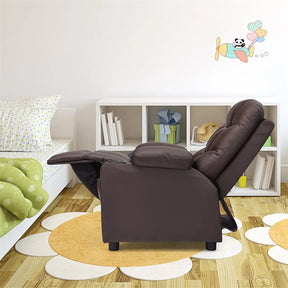 Kids Recliner Chair PU Leather Adjustable Lounge Sofa with Cup Holder, 3 Pockets & Retractable Footrest, Ergonomic Toddler Furniture Sofa