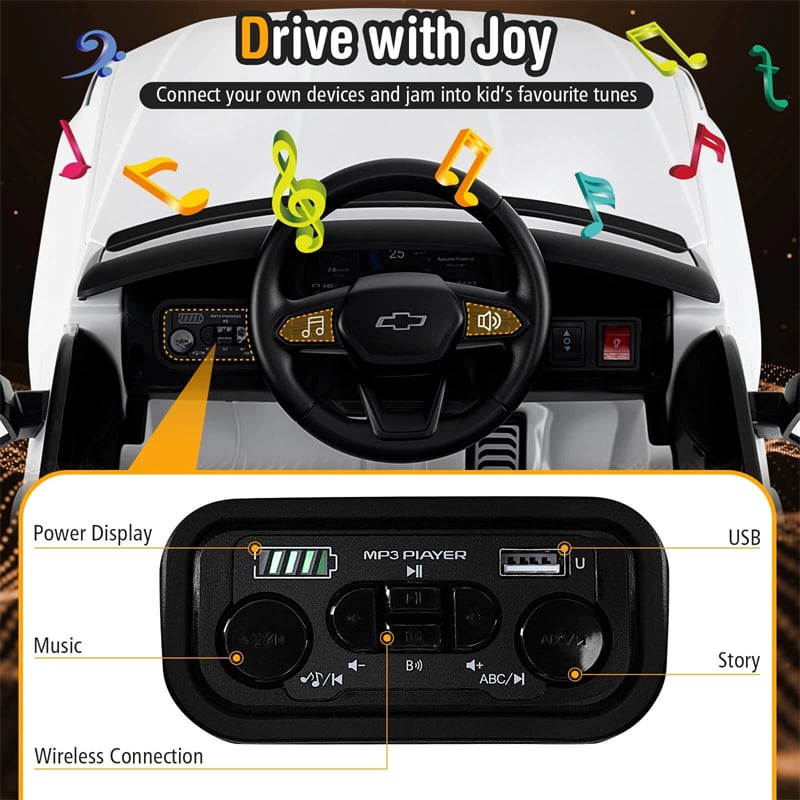 12V Licensed Chevrolet Ride On Truck Car Kids Electric Vehicle with Remote Control, Rear Storage, Lights, Music & Spring Suspension for Ages 3+