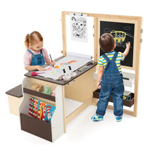 Kids Wooden Art Center Easel with Adjustable Double-Sided Blackboard & Whiteboard, Paper Roll, Toddler Art Table & Chair Set with Storage