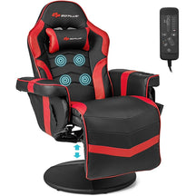 Ergonomic Gaming Recliner Chair with Massage, Retractable Footrest & Cup Holder, Height Adjustable Racing Style Swivel Video Game Chair
