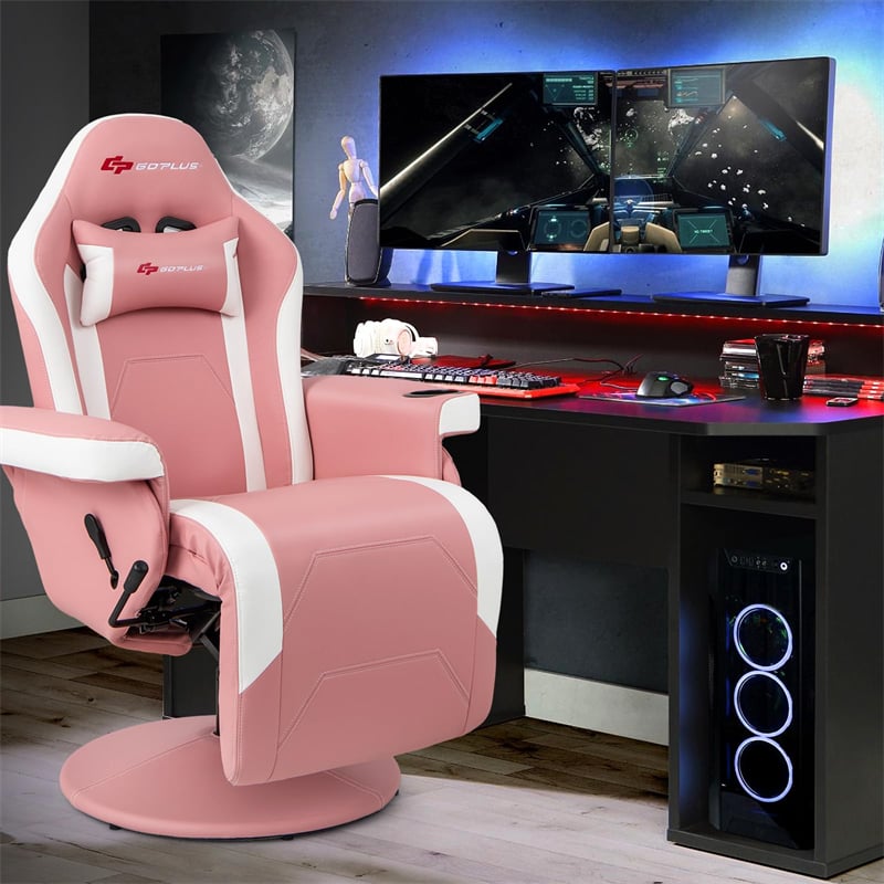 Ergonomic Gaming Recliner Chair with Massage, Retractable Footrest & Cup Holder, Height Adjustable Racing Style Swivel Video Game Chair
