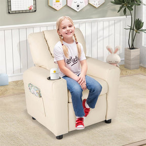 Kids Recliner Chair with Cup Holder & Side Pocket, Adjustable Toddler Lounge Sofa, Ergonomic Children Armchairs for Boys Girls Age 3+, 150lbs