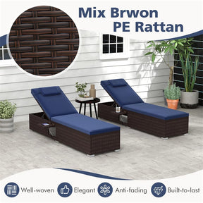 Patio Rattan Chaise Lounge, Outdoor Wicker Reclining Chair w/ 6-Level Adjustable Backrest, Cushion & Headrest for Backyard Poolside