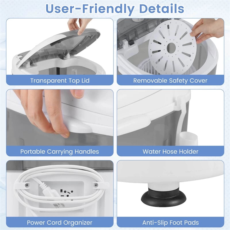 5.5lbs Portable Mini Washing Machine with Spin Dryer & Drain Hose, Semi-Auto Laundry Washer for Dorm RV