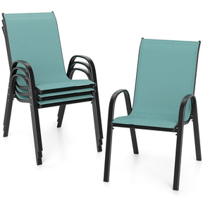 Set of 4 Outdoor Stackable Dining Chairs with Breathable Fabric, All Weather Patio Dining Chairs, 330LBS Heavy Duty Rustproof Steel Frame