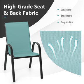 Set of 4 Outdoor Stackable Dining Chairs with Breathable Fabric, All Weather Patio Dining Chairs, 330LBS Heavy Duty Rustproof Steel Frame