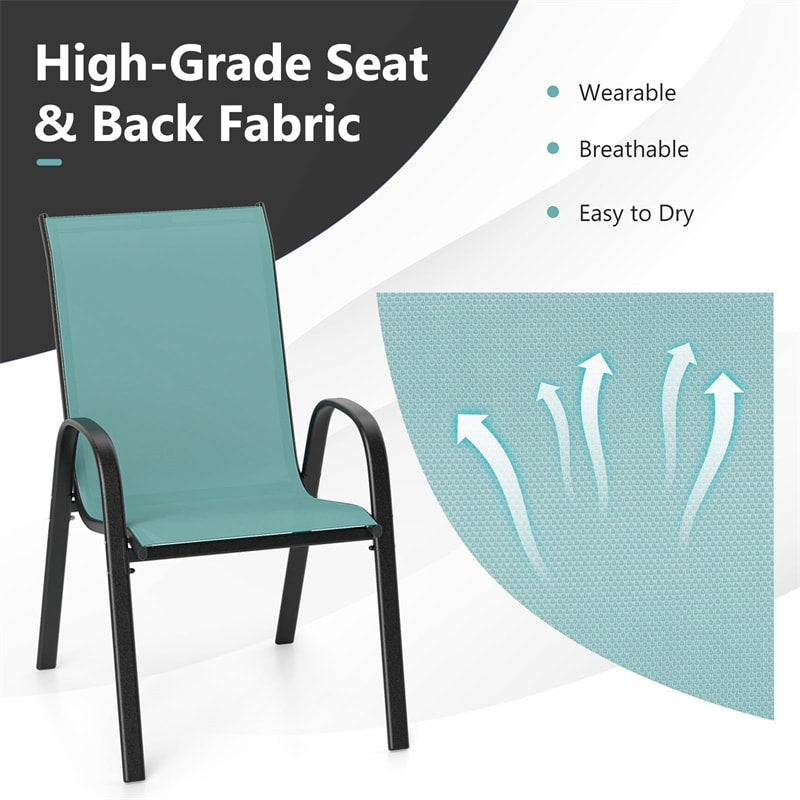 Set of 4 Outdoor Stackable Dining Chairs with Breathable Fabric, All Weather Patio Dining Chairs, 330LBS Heavy Duty Rustproof Steel Frame