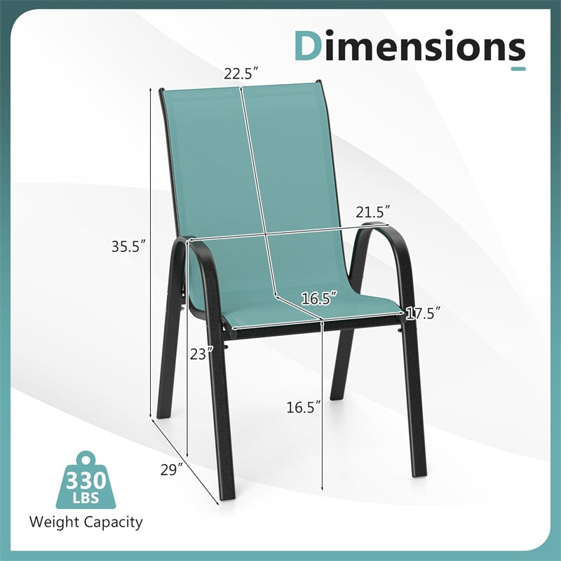 Set of 4 Outdoor Stackable Dining Chairs with Breathable Fabric, All Weather Patio Dining Chairs, 330LBS Heavy Duty Rustproof Steel Frame