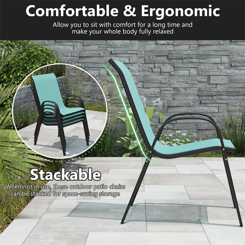 Set of 4 Outdoor Stackable Dining Chairs with Breathable Fabric, All Weather Patio Dining Chairs, 330LBS Heavy Duty Rustproof Steel Frame