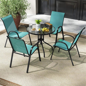 Set of 4 Outdoor Stackable Dining Chairs with Breathable Fabric, All Weather Patio Dining Chairs, 330LBS Heavy Duty Rustproof Steel Frame
