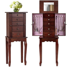 Standing Jewelry Armoire Cabinet with Flip Top Mirror, 4 Drawers, 8 Necklace Hooks & 2 Side Doors, Jewelry Storage Organizer Chest for Bedroom