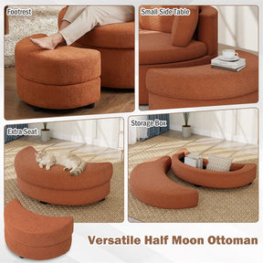 360° Swivel Accent Barrel Chair with Half Moon Storage Ottoman, Teddy Fleece Single Sofa Set with 3 Removable Pillows for Living Room & Bedroom
