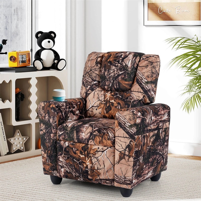 Kids Recliner Chair with Cup Holder & Side Pocket, Adjustable Toddler Lounge Sofa, Ergonomic Children Armchairs for Boys Girls Age 3+, 150lbs