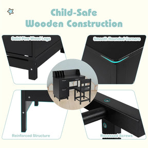 Wooden Kids Desk and Chair Set with Hutch, Storage Drawer & Cabinet, Children School Study Table Writing Computer Workstation for Ages 3-8