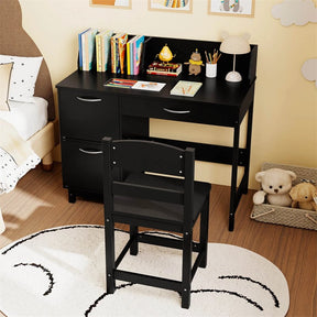 Wooden Kids Desk and Chair Set with Hutch, Storage Drawer & Cabinet, Children School Study Table Writing Computer Workstation for Ages 3-8