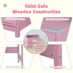 Wooden Kids Desk and Chair Set with Hutch, Storage Drawer & Cabinet, Children School Study Table Writing Computer Workstation for Ages 3-8