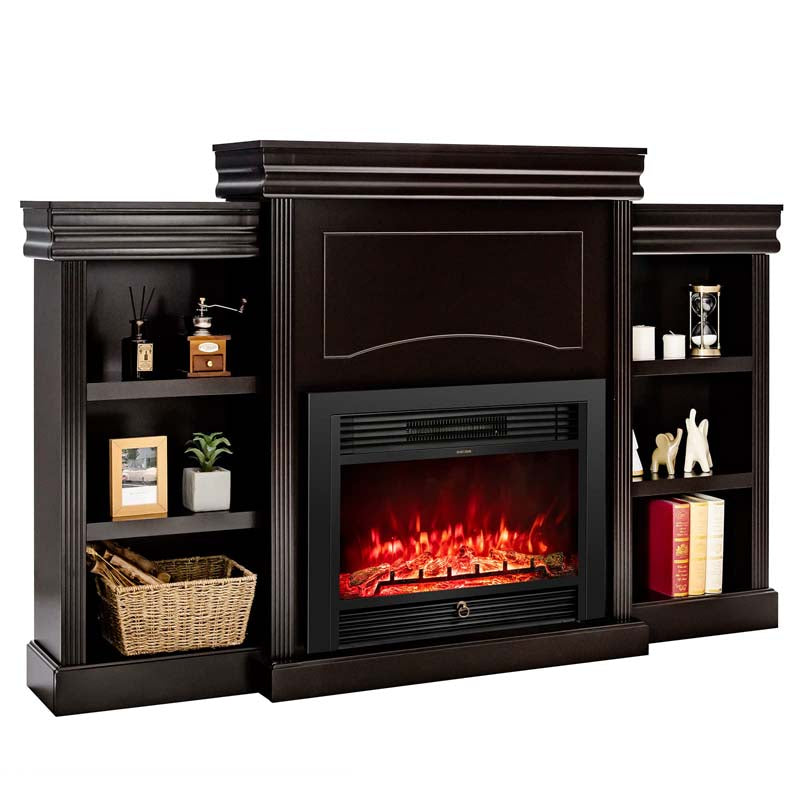 70" Electric Fireplace TV Stand with 28.5" 1500W Insert, Adjustable 3-Color Flame & Remote, Wood Media Console with Storage for Living Room