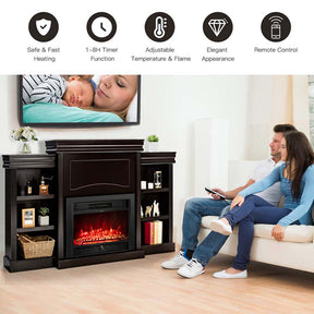70" Electric Fireplace TV Stand with 28.5" 1500W Insert, Adjustable 3-Color Flame & Remote, Wood Media Console with Storage for Living Room