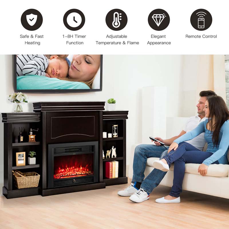 70" Electric Fireplace TV Stand with 28.5" 1500W Insert, Adjustable 3-Color Flame & Remote, Wood Media Console with Storage for Living Room